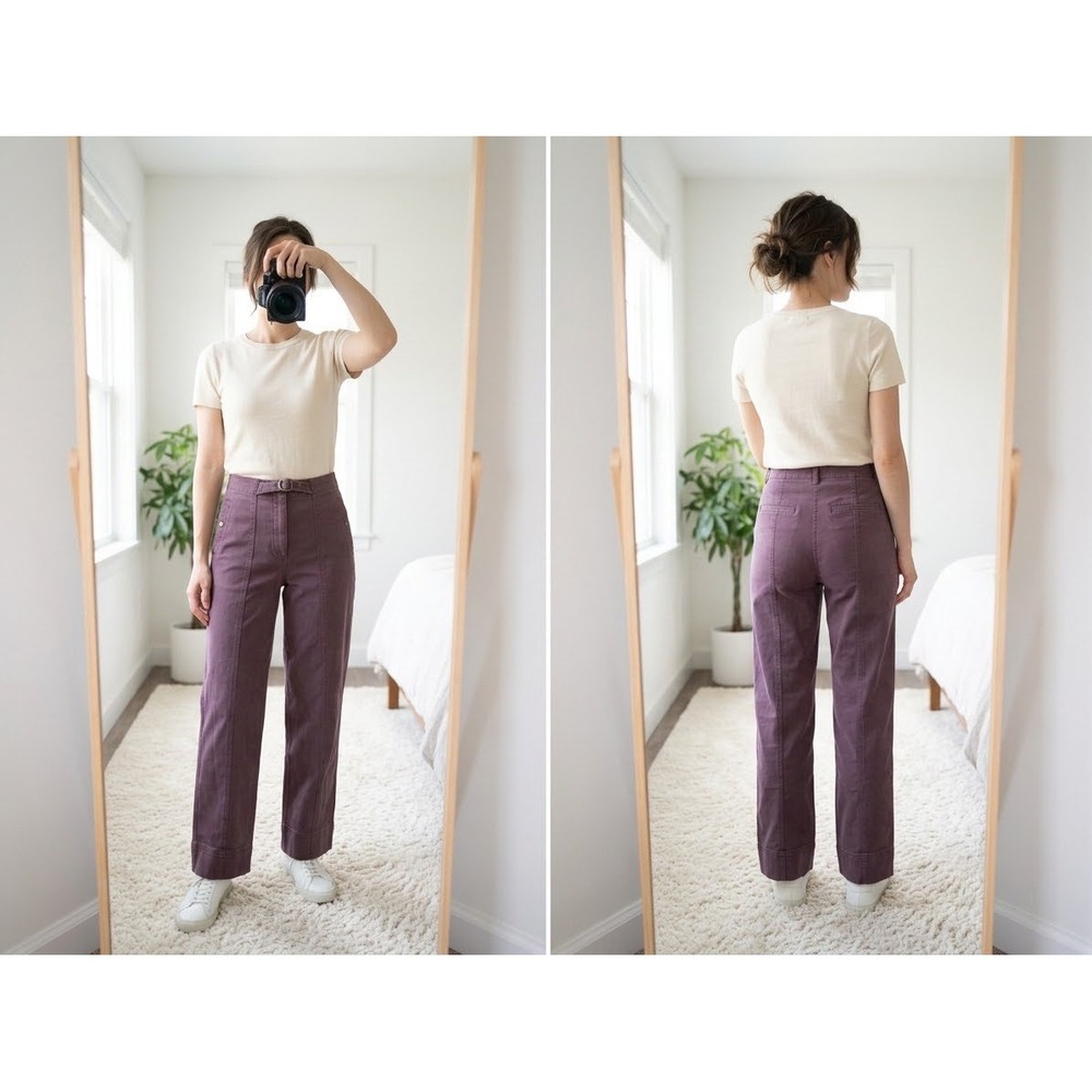 Madewell Belted High Rise Wide Leg Pants Sz 4 Plum Purple Cotton Stretch Chino